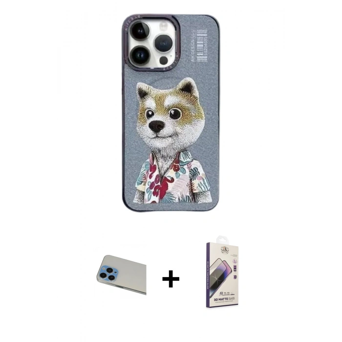 MARSİLYAN™- iPhone 13 Pro Max Kılıf Siluet Modern Özel Seri - Siyah Bilvis 3D Mat Cam Ekran Koruyucu + Rainbow Kamera Lens Koruma Cam - MI