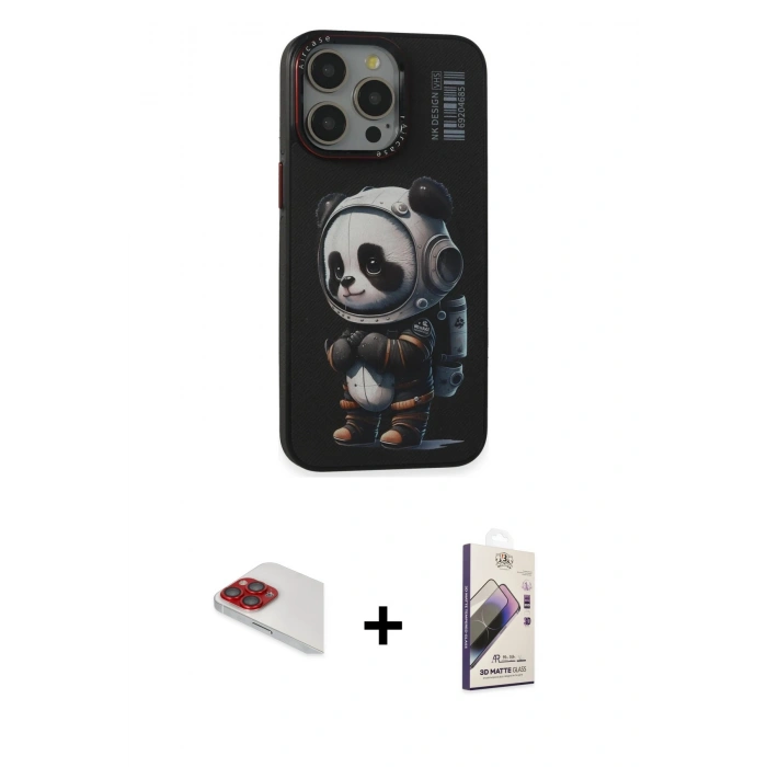 MARSİLYAN™- iPhone 13 Pro Max Kılıf Siluet Modern Özel Seri - Siyah Bilvis 3D Mat Cam Ekran Koruyucu + Pers Alüminyum Kamera Lens - KI