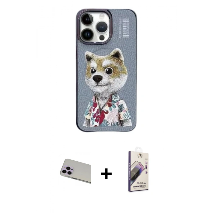 MARSİLYAN™- iPhone 13 Pro Max Kılıf Siluet Modern Özel Seri - Siyah Bilvis 3D Mat Cam Ekran Koruyucu + Rainbow Kamera Lens Koruma Cam - MR