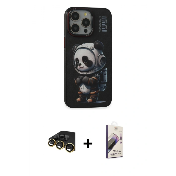 MARSİLYAN™- iPhone 13 Pro Max Kılıf Siluet Modern Özel Seri - Siyah Bilvis 3D Mat Cam Ekran Koruyucu + Raze Metal Kamera Lens - GD