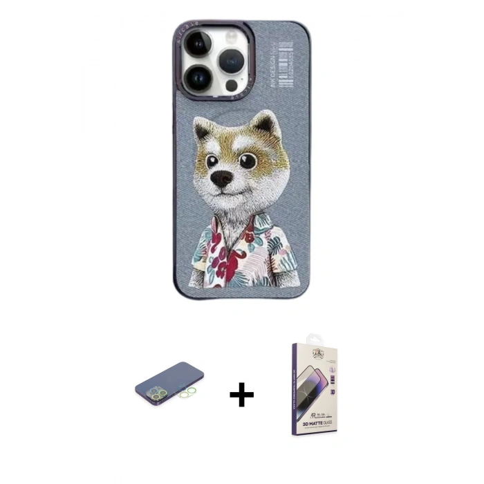 MARSİLYAN™- iPhone 13 Pro Max Kılıf Siluet Modern Özel Seri - Siyah Bilvis 3D Mat Cam Ekran Koruyucu + Renkli Kamera Lens Koruma Cam - YL