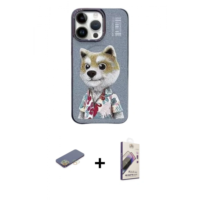 MARSİLYAN™- iPhone 13 Pro Max Kılıf Siluet Modern Özel Seri - Siyah Bilvis 3D Mat Cam Ekran Koruyucu + Renkli Kamera Lens Koruma Cam - SI