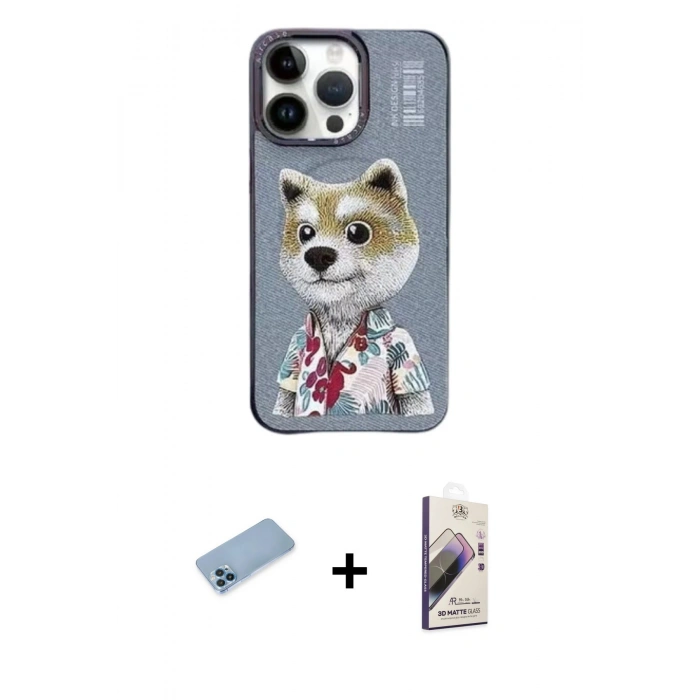 MARSİLYAN™- iPhone 13 Pro Max Kılıf Siluet Modern Özel Seri - Siyah Bilvis 3D Mat Cam Ekran Koruyucu + Shine Kamera Lens Koruma Cam - MI