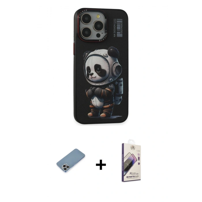 MARSİLYAN™- iPhone 13 Pro Max Kılıf Siluet Modern Özel Seri - Siyah Bilvis 3D Mat Cam Ekran Koruyucu + Shine Kamera Lens Koruma Cam - GI