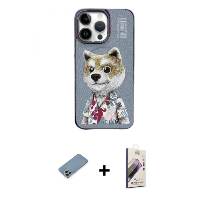 MARSİLYAN™- iPhone 13 Pro Max Kılıf Siluet Modern Özel Seri - Siyah Bilvis 3D Mat Cam Ekran Koruyucu + Shine Kamera Lens Koruma Cam - GI