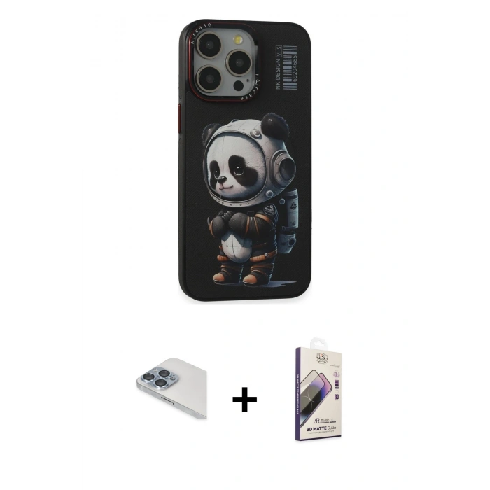 MARSİLYAN™- iPhone 13 Pro Max Kılıf Siluet Modern Özel Seri - Siyah Bilvis 3D Mat Cam Ekran Koruyucu + Pers Alüminyum Kamera Lens - SABE