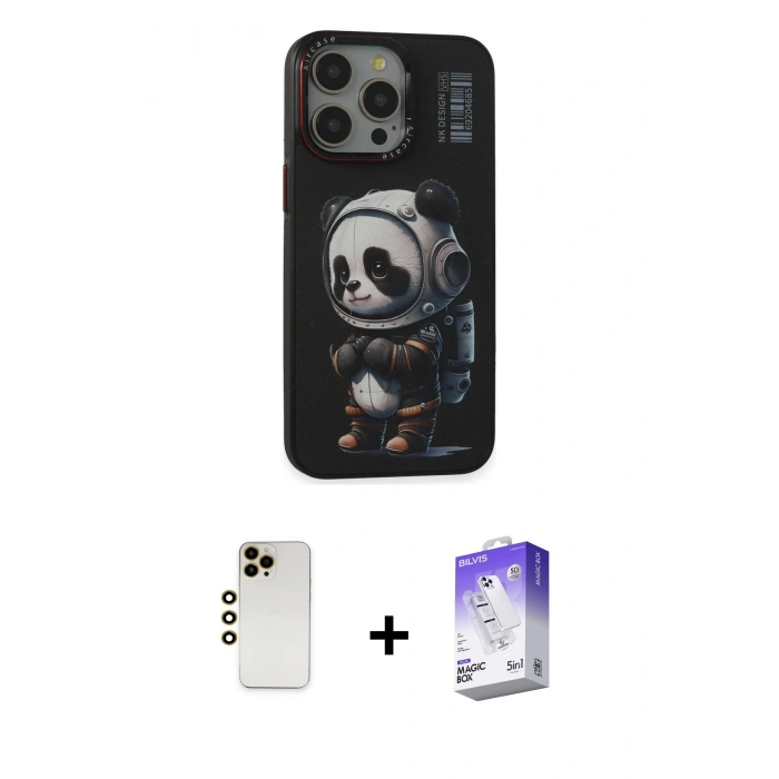 MARSİLYAN™- iPhone 13 Pro Max Kılıf Siluet Modern Özel Seri - Siyah Bilvis 5in1 3D Magic Cam Ekran Koruyucu + Shine Kamera Lens - GD