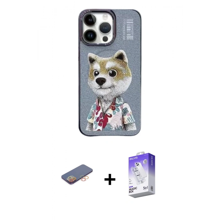 MARSİLYAN™- iPhone 13 Pro Max Kılıf Siluet Modern Özel Seri - Siyah Bilvis 5in1 3D Magic Cam Ekran Koruyucu + Renkli Kamera Lens Koruma Cam - TU