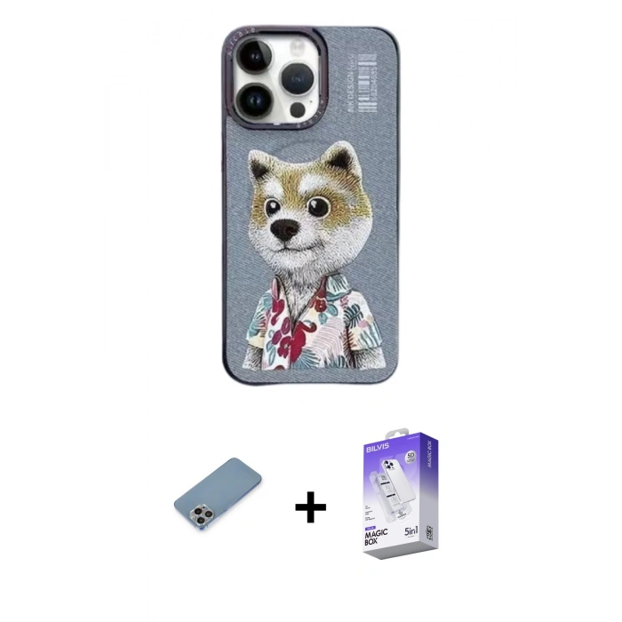 MARSİLYAN™- iPhone 13 Pro Max Kılıf Siluet Modern Özel Seri - Siyah Bilvis 5in1 3D Magic Cam Ekran Koruyucu + Shine Kamera Lens Koruma Cam - GI