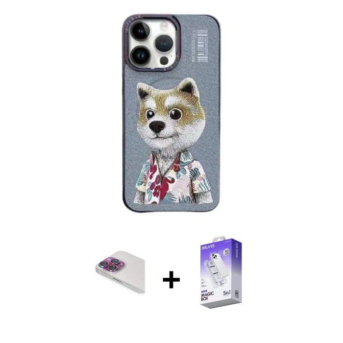 MARSİLYAN™- iPhone 13 Pro Max Kılıf Siluet Modern Özel Seri - Siyah Bilvis 5in1 3D Magic Cam Ekran Koruyucu + Pers Alüminyum Kamera Lens - GI