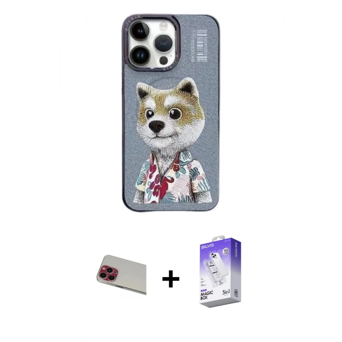 MARSİLYAN™- iPhone 13 Pro Max Kılıf Siluet Modern Özel Seri - Siyah Bilvis 5in1 3D Magic Cam Ekran Koruyucu + Rainbow Kamera Lens Koruma Cam - KI