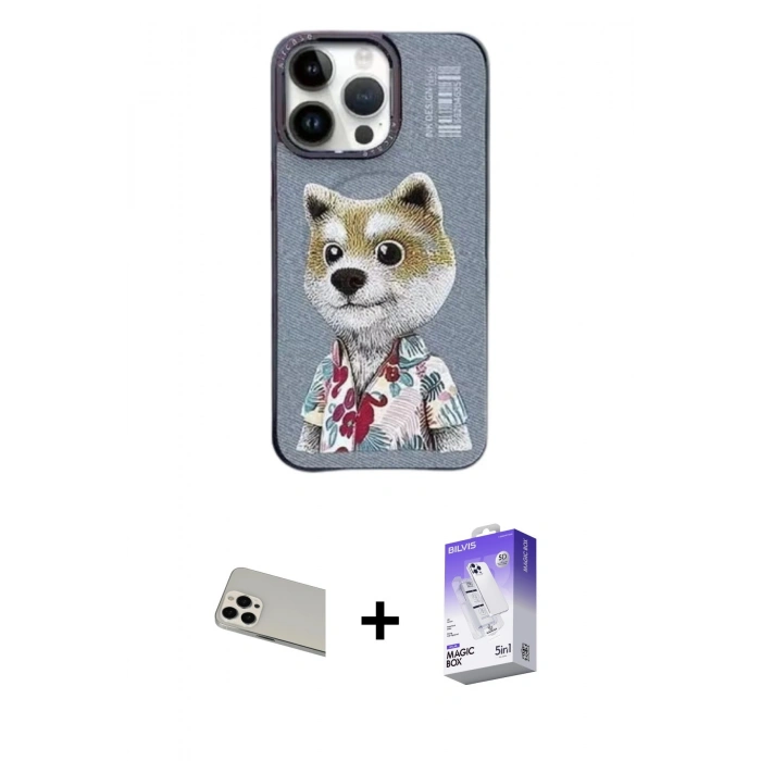 MARSİLYAN™- iPhone 13 Pro Max Kılıf Siluet Modern Özel Seri - Siyah Bilvis 5in1 3D Magic Cam Ekran Koruyucu + Rainbow Kamera Lens Koruma Cam - BZ