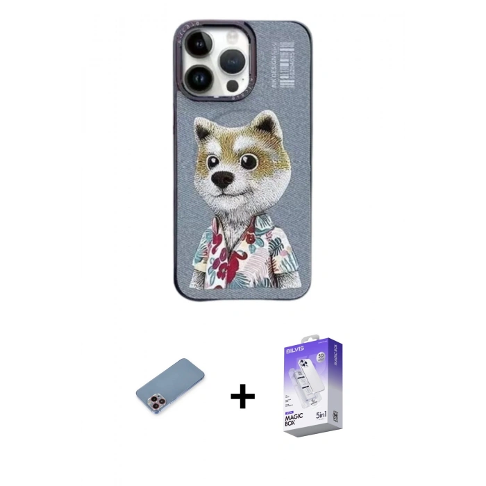MARSİLYAN™- iPhone 13 Pro Max Kılıf Siluet Modern Özel Seri - Siyah Bilvis 5in1 3D Magic Cam Ekran Koruyucu + Pembe Shine Kamera Lens Koruma Cam