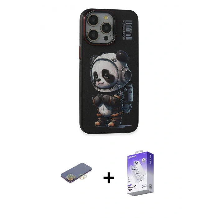 MARSİLYAN™- iPhone 13 Pro Max Kılıf Siluet Modern Özel Seri - Siyah Bilvis 5in1 3D Magic Cam Ekran Koruyucu + Renkli Kamera Lens Koruma Cam - SI