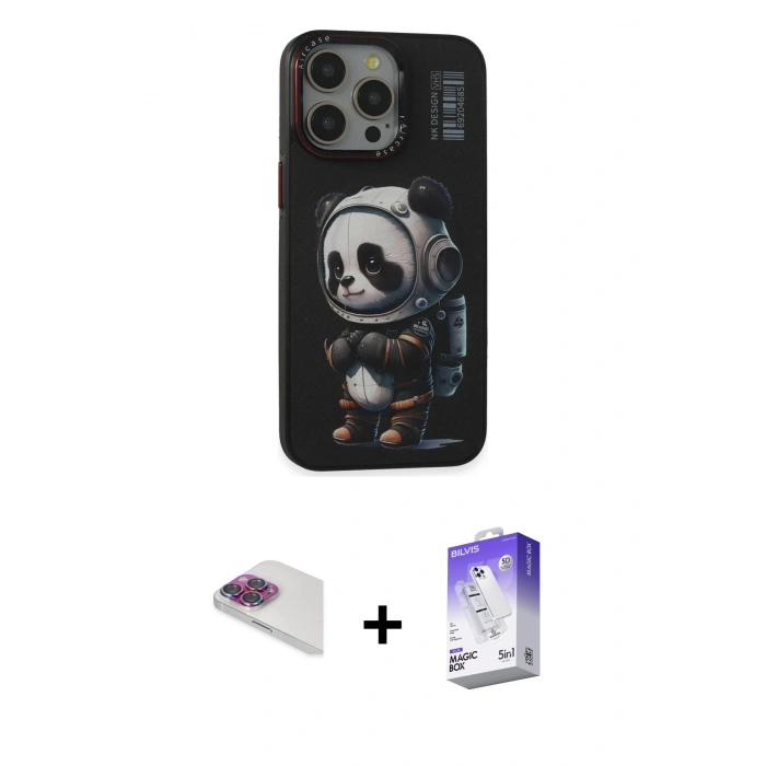MARSİLYAN™- iPhone 13 Pro Max Kılıf Siluet Modern Özel Seri - Siyah Bilvis 5in1 3D Magic Cam Ekran Koruyucu + Pers Alüminyum Kamera Lens - GI