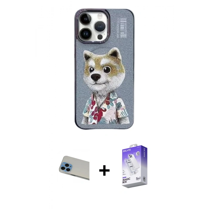 MARSİLYAN™- iPhone 13 Pro Max Kılıf Siluet Modern Özel Seri - Siyah Bilvis 5in1 3D Magic Cam Ekran Koruyucu + Rainbow Kamera Lens Koruma Cam - MI