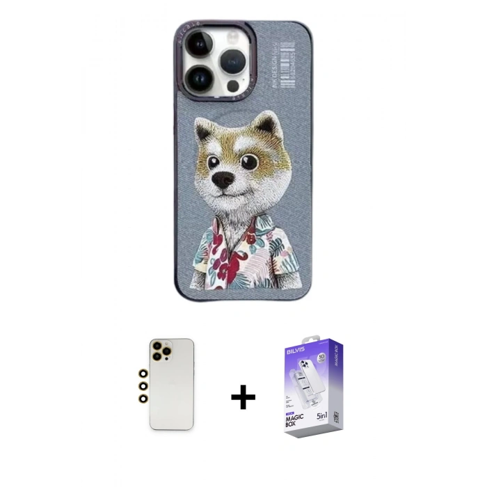 MARSİLYAN™- iPhone 13 Pro Max Kılıf Siluet Modern Özel Seri - Siyah Bilvis 5in1 3D Magic Cam Ekran Koruyucu + Shine Kamera Lens - GD