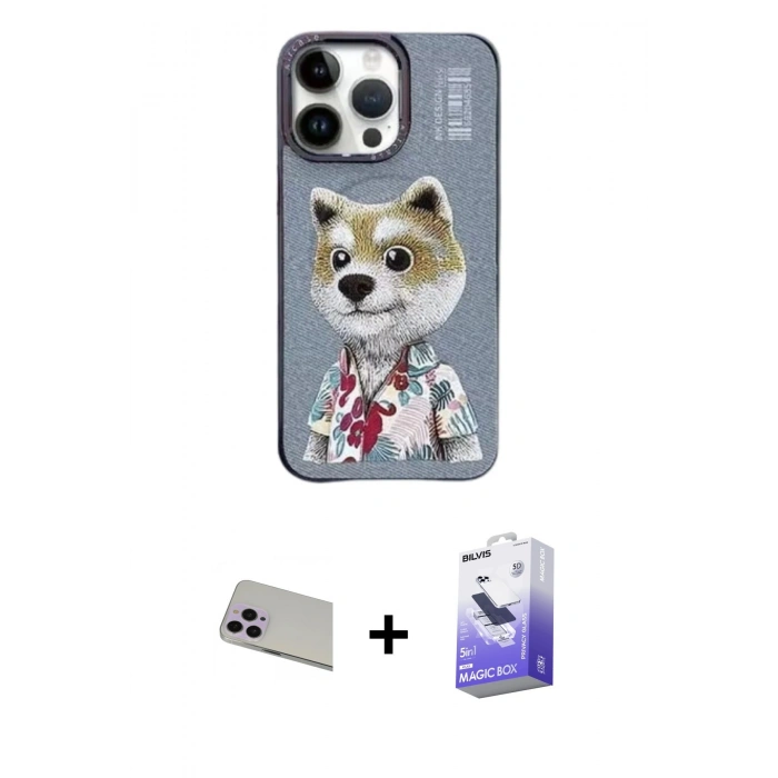 MARSİLYAN™- iPhone 13 Pro Max Kılıf Siluet Modern Özel Seri - Siyah Bilvis 5in1 5D Magic Hayalet Cam Ekran Koruyucu + Rainbow Kamera Lens Koruma Cam - MR