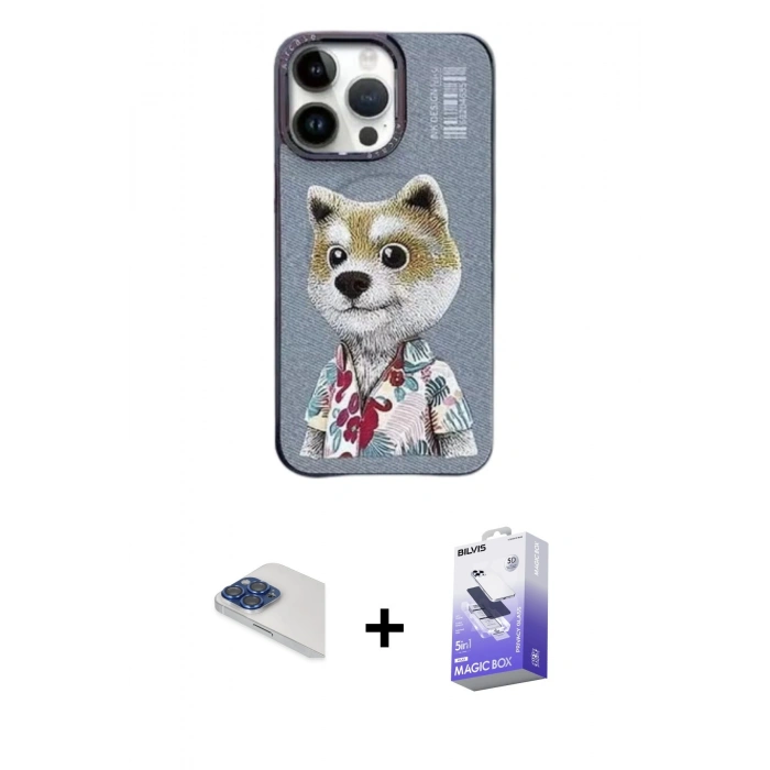 MARSİLYAN™- iPhone 13 Pro Max Kılıf Siluet Modern Özel Seri - Siyah Bilvis 5in1 5D Magic Hayalet Cam Ekran Koruyucu + Pers Alüminyum Kamera Lens - LT