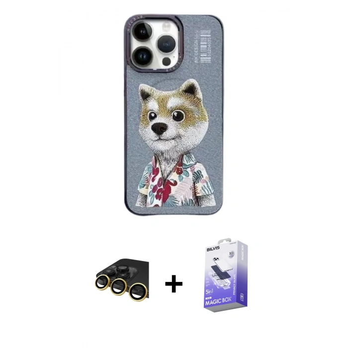 MARSİLYAN™- iPhone 13 Pro Max Kılıf Siluet Modern Özel Seri - Siyah Bilvis 5in1 5D Magic Hayalet Cam Ekran Koruyucu + Raze Metal Kamera Lens - GD