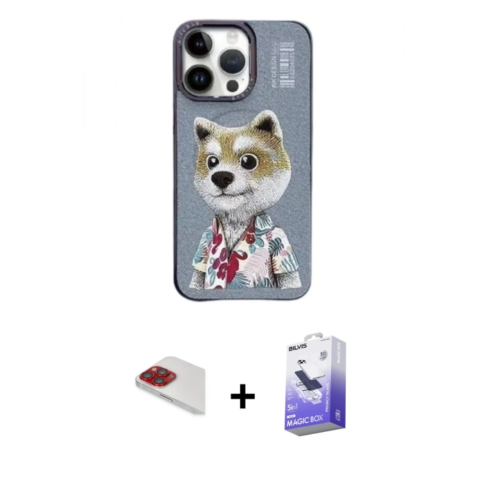 MARSİLYAN™- iPhone 13 Pro Max Kılıf Siluet Modern Özel Seri - Siyah Bilvis 5in1 5D Magic Hayalet Cam Ekran Koruyucu + Pers Alüminyum Kamera Lens - KI