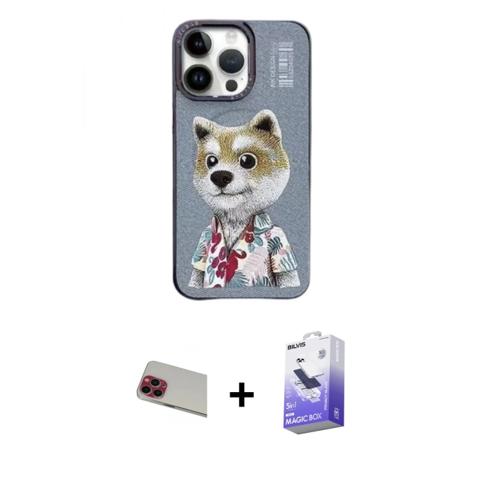 MARSİLYAN™- iPhone 13 Pro Max Kılıf Siluet Modern Özel Seri - Siyah Bilvis 5in1 5D Magic Hayalet Cam Ekran Koruyucu + Rainbow Kamera Lens Koruma Cam - KI