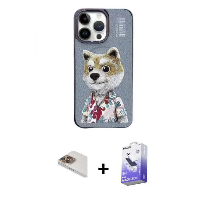 MARSİLYAN™- iPhone 13 Pro Max Kılıf Siluet Modern Özel Seri - Siyah Bilvis 5in1 5D Magic Hayalet Cam Ekran Koruyucu + Pers Alüminyum Kamera Lens - GD