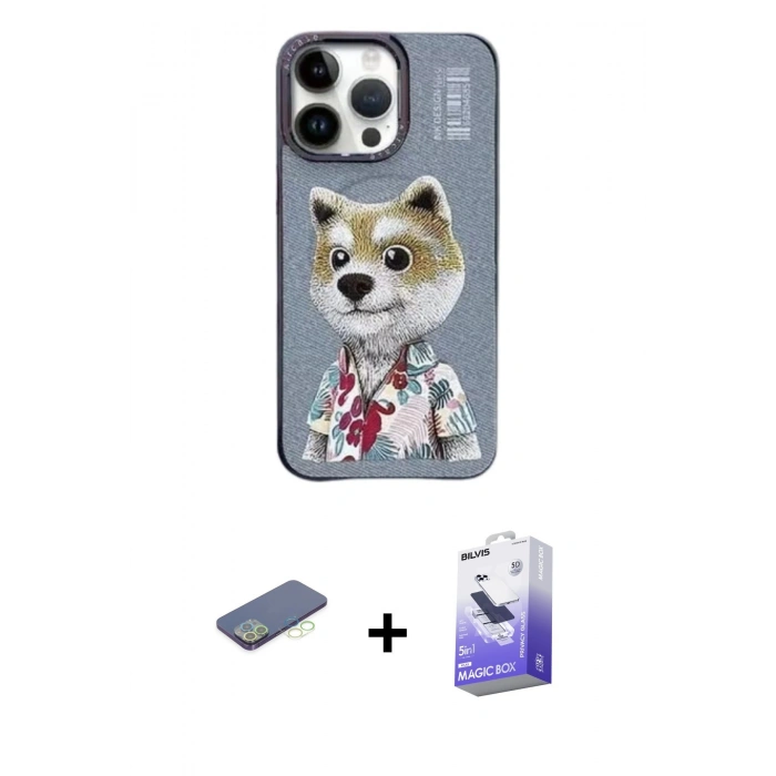 MARSİLYAN™- iPhone 13 Pro Max Kılıf Siluet Modern Özel Seri - Siyah Bilvis 5in1 5D Magic Hayalet Cam Ekran Koruyucu + Renkli Kamera Lens Koruma Cam - YL