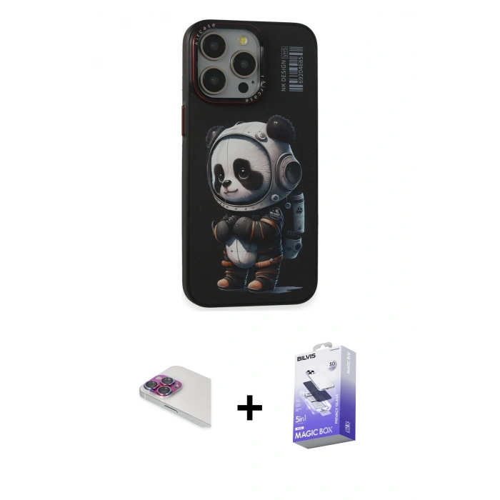 MARSİLYAN™- iPhone 13 Pro Max Kılıf Siluet Modern Özel Seri - Siyah Bilvis 5in1 5D Magic Hayalet Cam Ekran Koruyucu + Pers Alüminyum Kamera Lens - GI