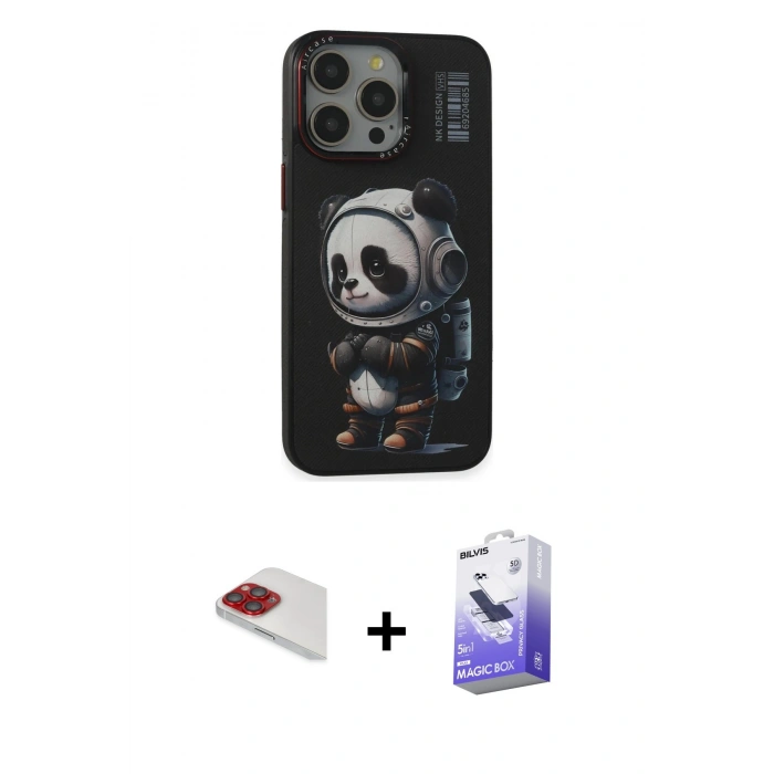 MARSİLYAN™- iPhone 13 Pro Max Kılıf Siluet Modern Özel Seri - Siyah Bilvis 5in1 5D Magic Hayalet Cam Ekran Koruyucu + Pers Alüminyum Kamera Lens - KI