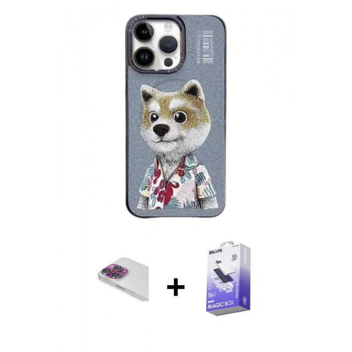 MARSİLYAN™- iPhone 13 Pro Max Kılıf Siluet Modern Özel Seri - Siyah Bilvis 5in1 5D Magic Hayalet Cam Ekran Koruyucu + Pers Alüminyum Kamera Lens - GI