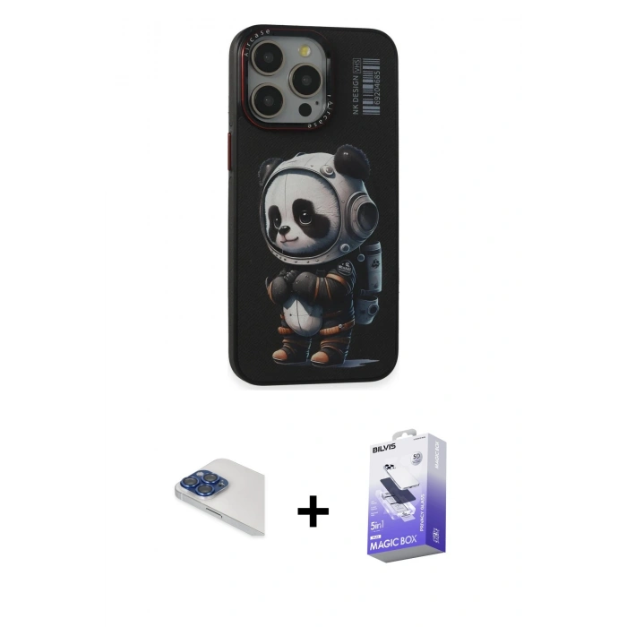 MARSİLYAN™- iPhone 13 Pro Max Kılıf Siluet Modern Özel Seri - Siyah Bilvis 5in1 5D Magic Hayalet Cam Ekran Koruyucu + Pers Alüminyum Kamera Lens - LT