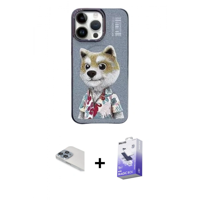 MARSİLYAN™- iPhone 13 Pro Max Kılıf Siluet Modern Özel Seri - Siyah Bilvis 5in1 5D Magic Hayalet Cam Ekran Koruyucu + Pers Alüminyum Kamera Lens - SABE