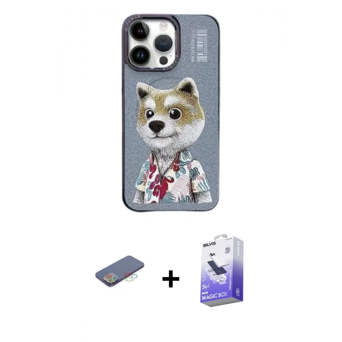 MARSİLYAN™- iPhone 13 Pro Max Kılıf Siluet Modern Özel Seri - Siyah Bilvis 5in1 5D Magic Hayalet Cam Ekran Koruyucu + Renkli Kamera Lens Koruma Cam - MI