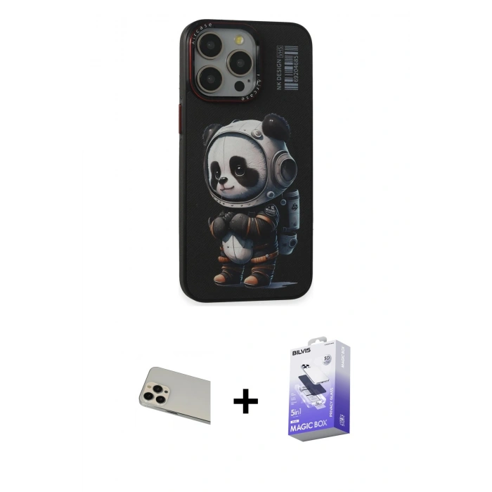 MARSİLYAN™- iPhone 13 Pro Max Kılıf Siluet Modern Özel Seri - Siyah Bilvis 5in1 5D Magic Hayalet Cam Ekran Koruyucu + Rainbow Kamera Lens Koruma Cam - REGD