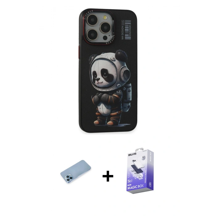 MARSİLYAN™- iPhone 13 Pro Max Kılıf Siluet Modern Özel Seri - Siyah Bilvis 5in1 5D Magic Hayalet Cam Ekran Koruyucu + Shine Kamera Lens Koruma Cam - MI