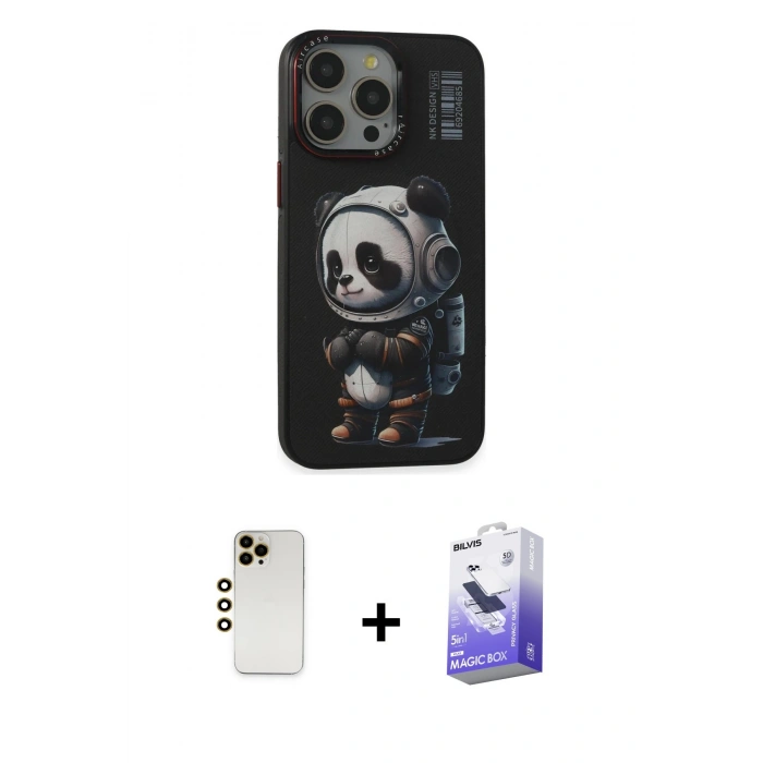 MARSİLYAN™- iPhone 13 Pro Max Kılıf Siluet Modern Özel Seri - Siyah Bilvis 5in1 5D Magic Hayalet Cam Ekran Koruyucu + Shine Kamera Lens - GD