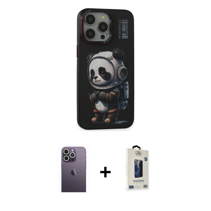 MARSİLYAN™- iPhone 13 Pro Max Kılıf Siluet Modern Özel Seri - Siyah Bilvis Hayalet Cam Ekran Koruyucu + Beyaz Neon Fosforlu Kamera Lens