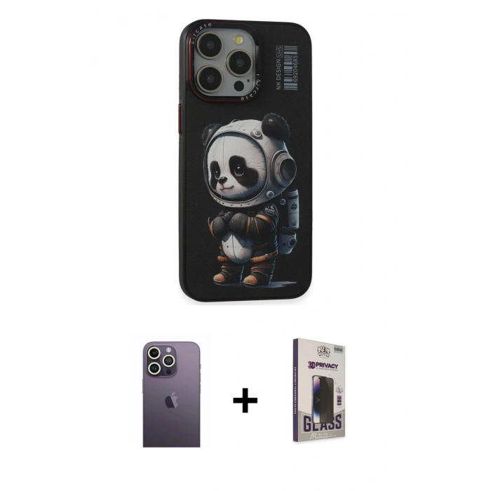 MARSİLYAN™- iPhone 13 Pro Max Kılıf Siluet Modern Özel Seri - Siyah Bilvis Hayalet Cam Ekran Koruyucu + Neon Fosforlu Kamera Lens - BZ
