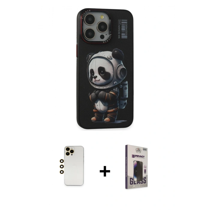 MARSİLYAN™- iPhone 13 Pro Max Kılıf Siluet Modern Özel Seri - Siyah Bilvis Hayalet Cam Ekran Koruyucu + Shine Kamera Lens - GD