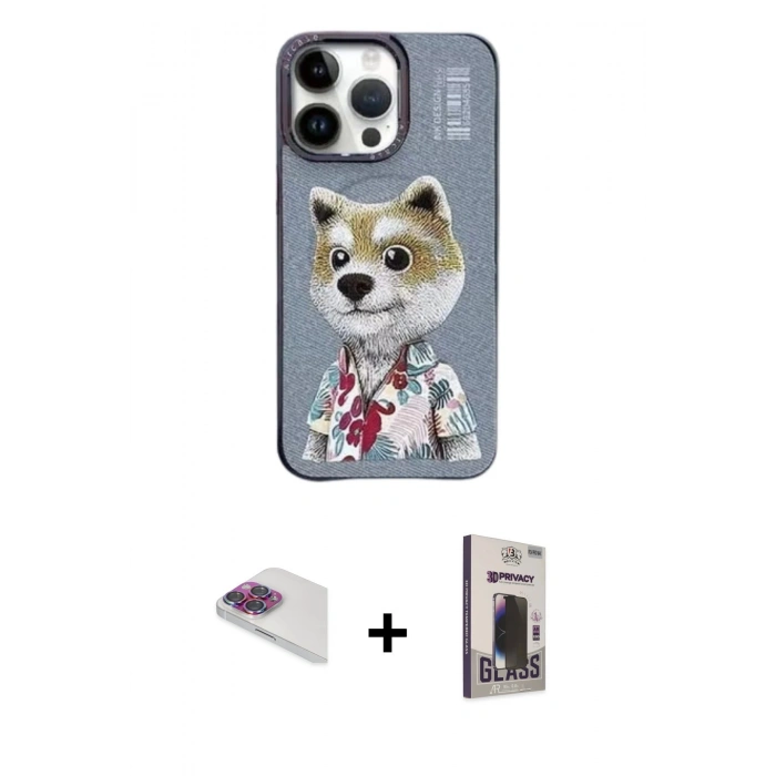 MARSİLYAN™- iPhone 13 Pro Max Kılıf Siluet Modern Özel Seri - Siyah Bilvis Hayalet Cam Ekran Koruyucu + Gökkuşağı Pers Alüminyum Kamera Lens