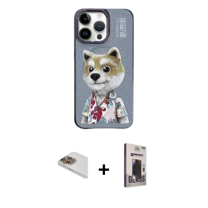 MARSİLYAN™- iPhone 13 Pro Max Kılıf Siluet Modern Özel Seri - Siyah Bilvis Hayalet Cam Ekran Koruyucu + Gold Pers Alüminyum Kamera Lens