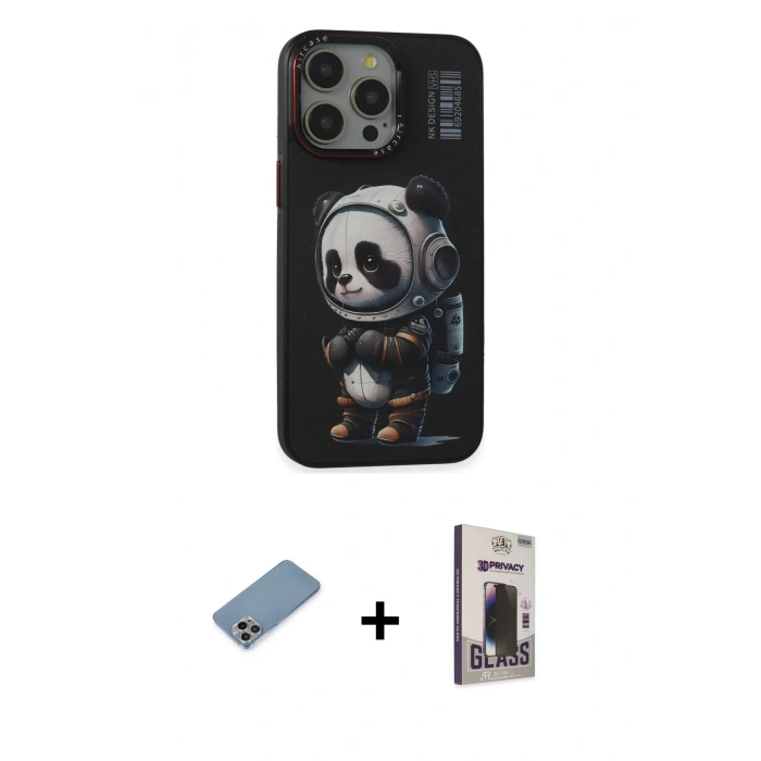 MARSİLYAN™- iPhone 13 Pro Max Kılıf Siluet Modern Özel Seri - Siyah Bilvis Hayalet Cam Ekran Koruyucu + Shine Kamera Lens Koruma Cam - GI