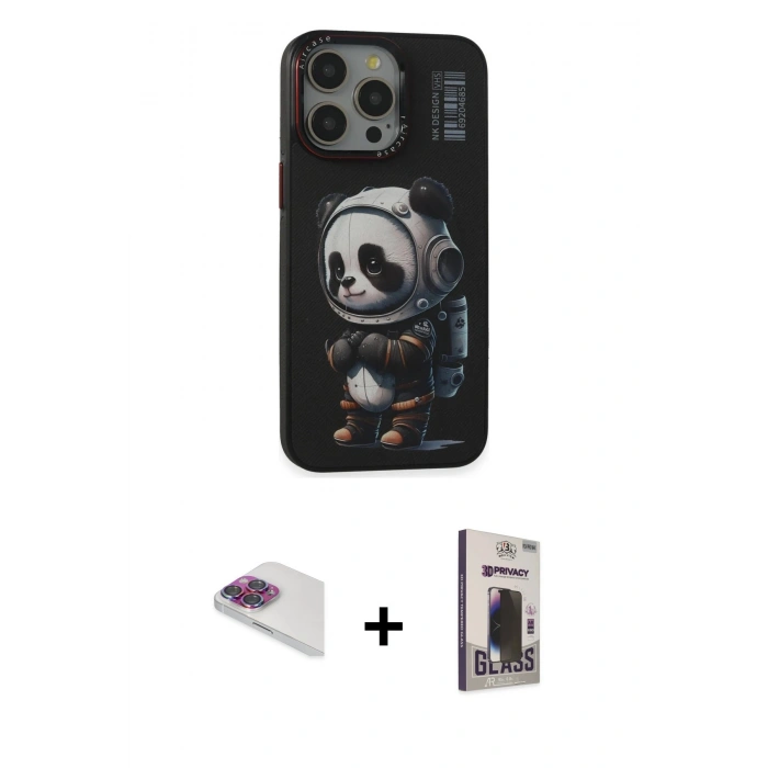 MARSİLYAN™- iPhone 13 Pro Max Kılıf Siluet Modern Özel Seri - Siyah Bilvis Hayalet Cam Ekran Koruyucu + Gökkuşağı Pers Alüminyum Kamera Lens