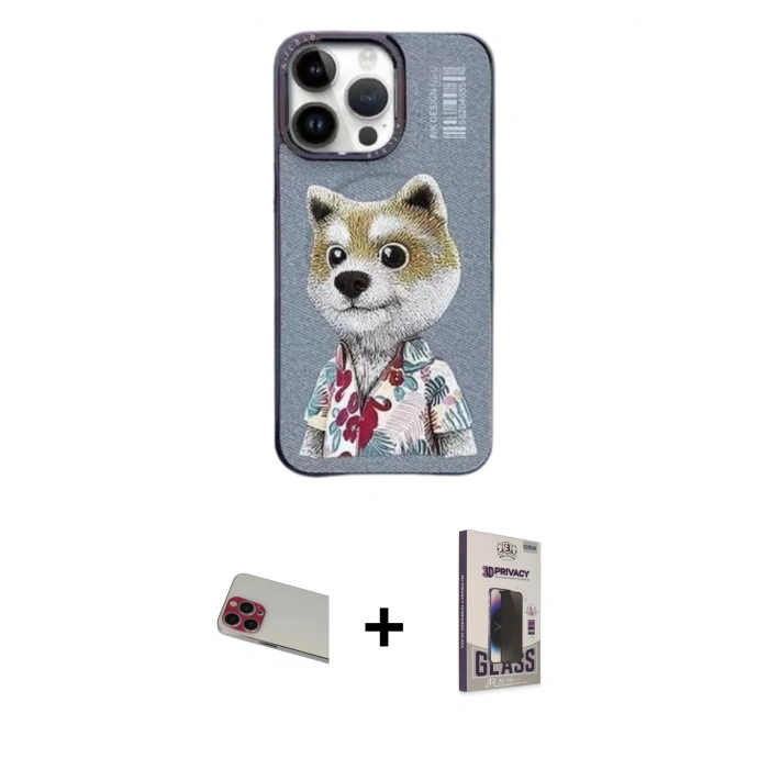 MARSİLYAN™- iPhone 13 Pro Max Kılıf Siluet Modern Özel Seri - Siyah Bilvis Hayalet Cam Ekran Koruyucu + Rainbow Kamera Lens Koruma Cam - KI