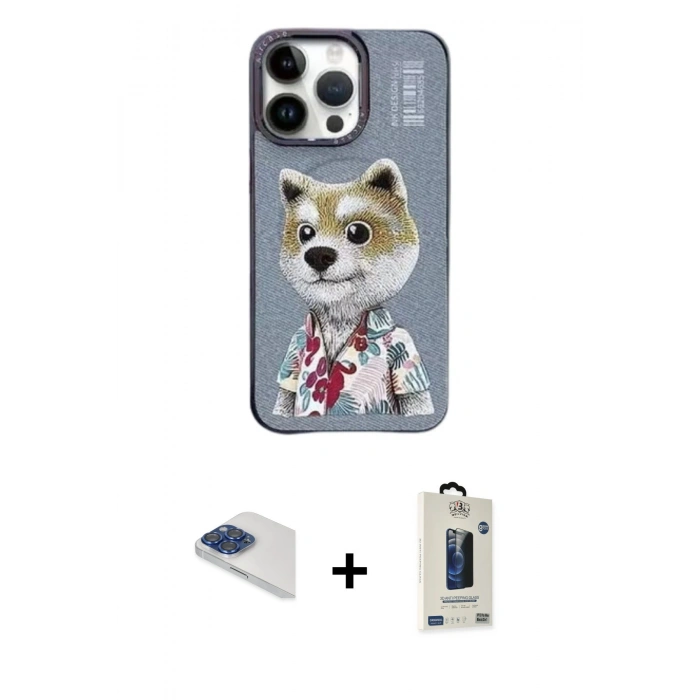 MARSİLYAN™- iPhone 13 Pro Max Kılıf Siluet Modern Özel Seri - Siyah Bilvis Hayalet Cam Ekran Koruyucu + Lacivert Pers Alüminyum Kamera Lens