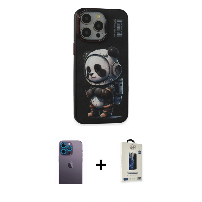 MARSİLYAN™- iPhone 13 Pro Max Kılıf Siluet Modern Özel Seri - Siyah Bilvis Hayalet Cam Ekran Koruyucu + Neon Fosforlu Kamera Lens - MI