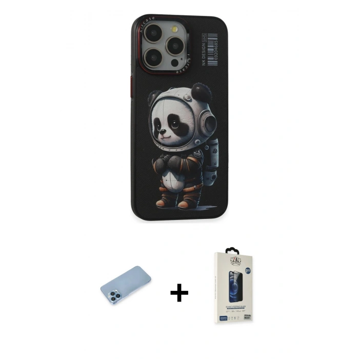 MARSİLYAN™- iPhone 13 Pro Max Kılıf Siluet Modern Özel Seri - Siyah Bilvis Hayalet Cam Ekran Koruyucu + Shine Kamera Lens Koruma Cam - MI
