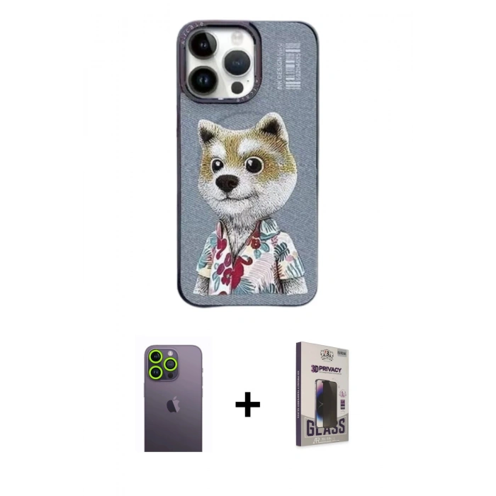 MARSİLYAN™- iPhone 13 Pro Max Kılıf Siluet Modern Özel Seri - Siyah Bilvis Hayalet Cam Ekran Koruyucu + Neon Fosforlu Kamera Lens - YL