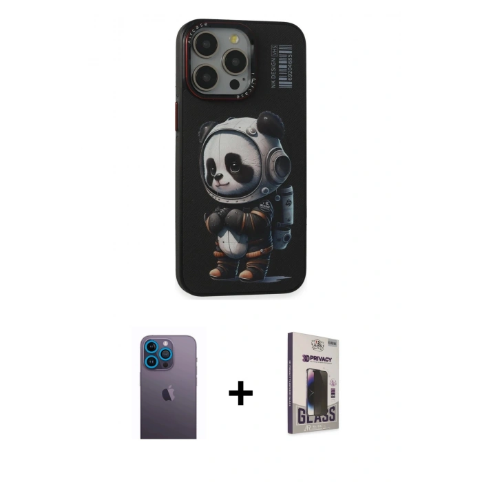 MARSİLYAN™- iPhone 13 Pro Max Kılıf Siluet Modern Özel Seri - Siyah Bilvis Hayalet Cam Ekran Koruyucu + Neon Fosforlu Kamera Lens - MI